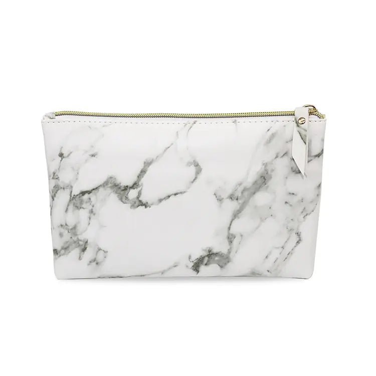 Simple White Marbled PU Cosmetic Bag
