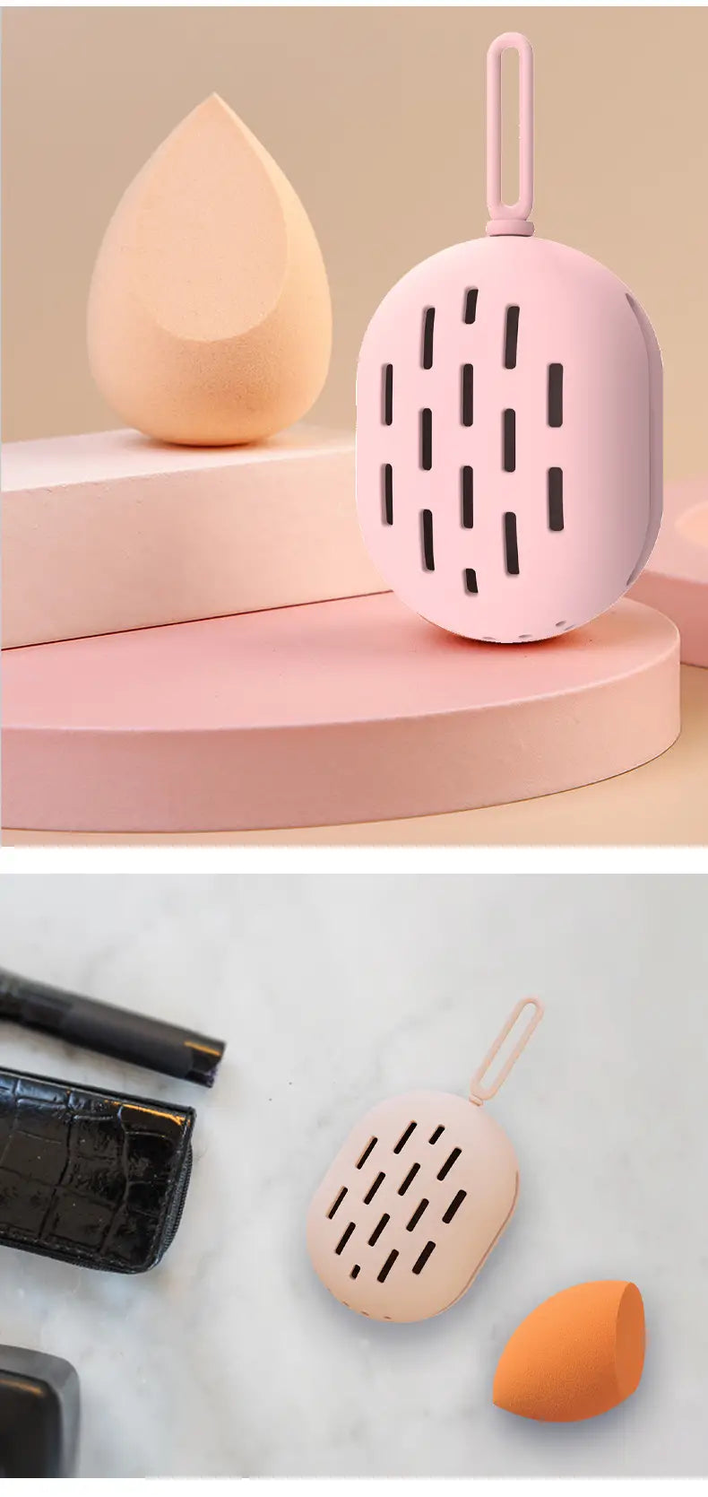 Portable Silicone Cosmetic Egg Storage Bag with Lanyard