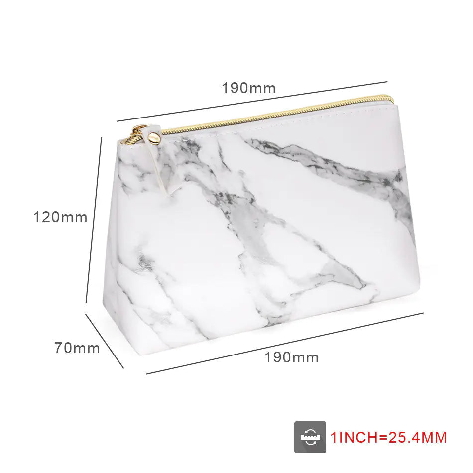 Simple White Marbled PU Cosmetic Bag
