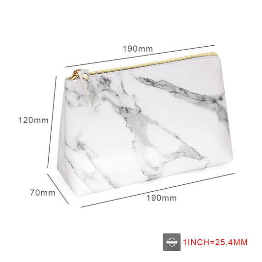Simple White Marbled PU Cosmetic Bag