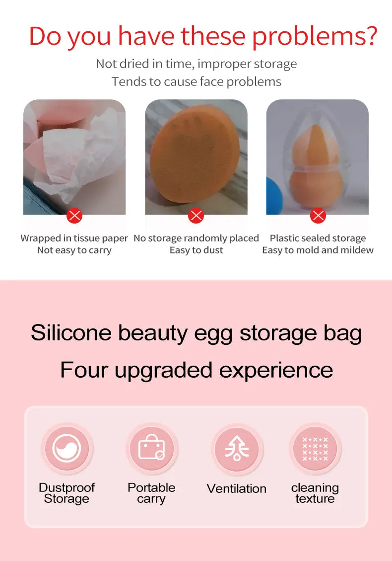 Portable Silicone Cosmetic Egg Storage Bag with Lanyard