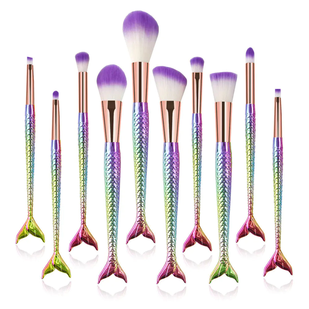 Unicorn Glitter Makeup Brushes with Mermaid Design (Set)