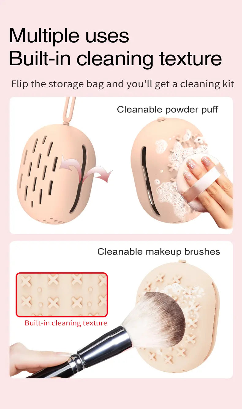 Portable Silicone Cosmetic Egg Storage Bag with Lanyard