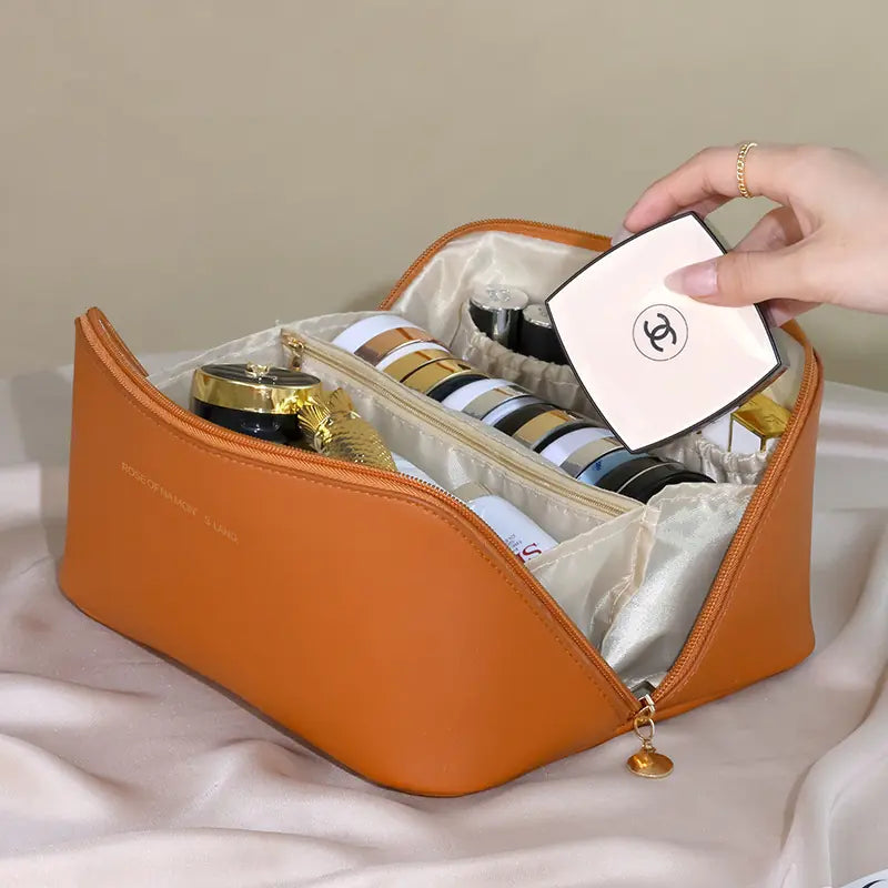 Elegant PU Cosmetic Bag - Portable Large Capacity