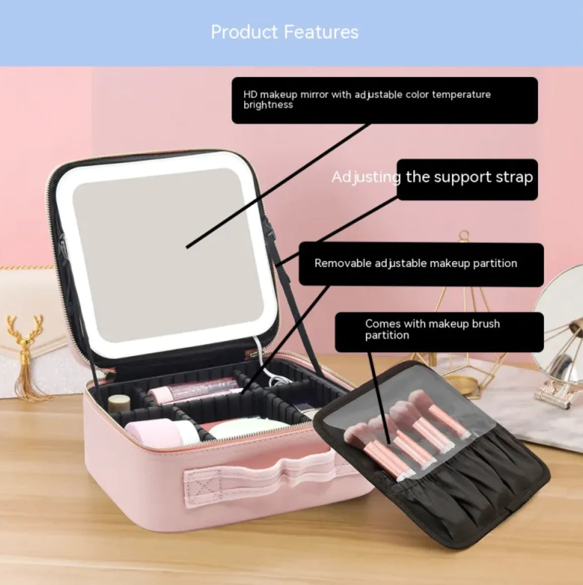 LED Cosmetic Bag with Mirror
