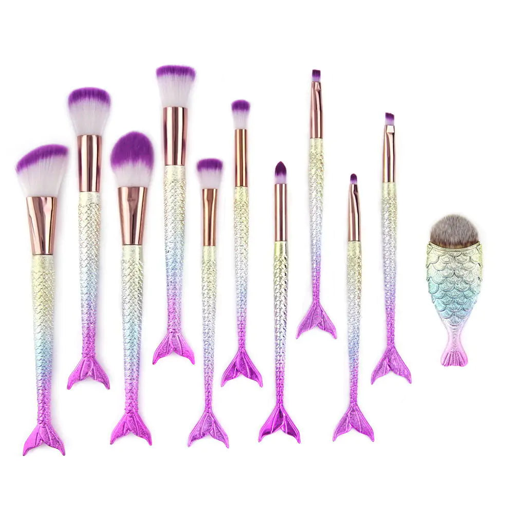 Unicorn Glitter Makeup Brushes with Mermaid Design (Set)