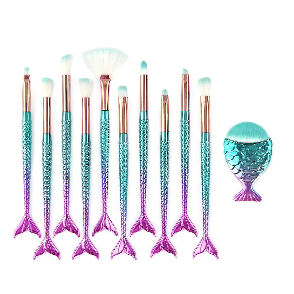Unicorn Glitter Makeup Brushes with Mermaid Design (Set)