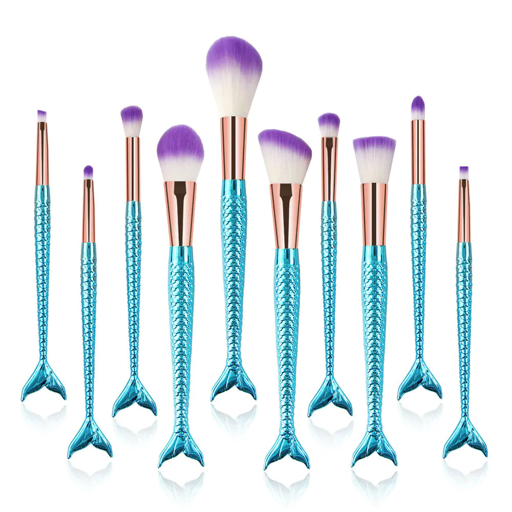 Unicorn Glitter Makeup Brushes with Mermaid Design (Set)