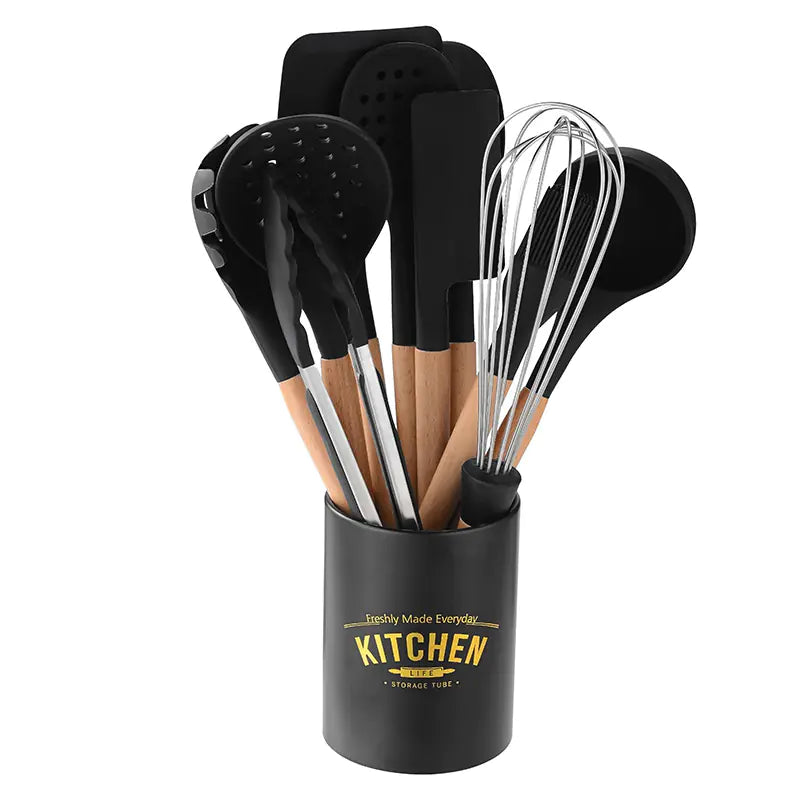 Milk Black 10-Piece Silicone Kitchenware Set with Spatula