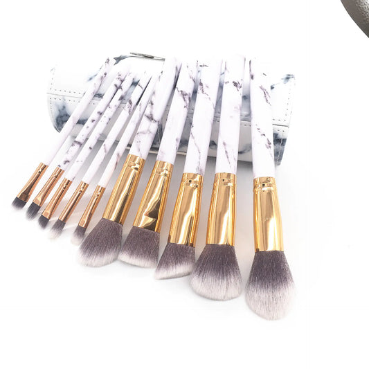Marble Pattern Makeup Brushes Set of 10 Tools