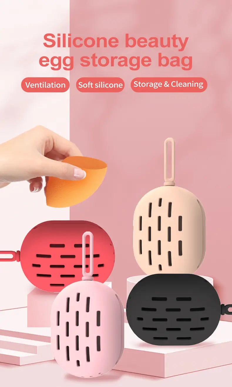 Portable Silicone Cosmetic Egg Storage Bag with Lanyard