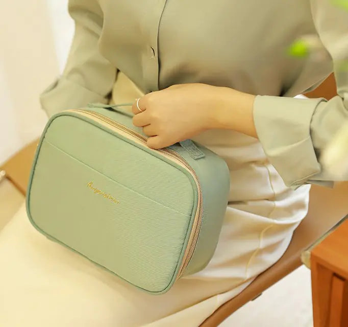 Green Cosmetic Makeup Bag for Women with Brushes