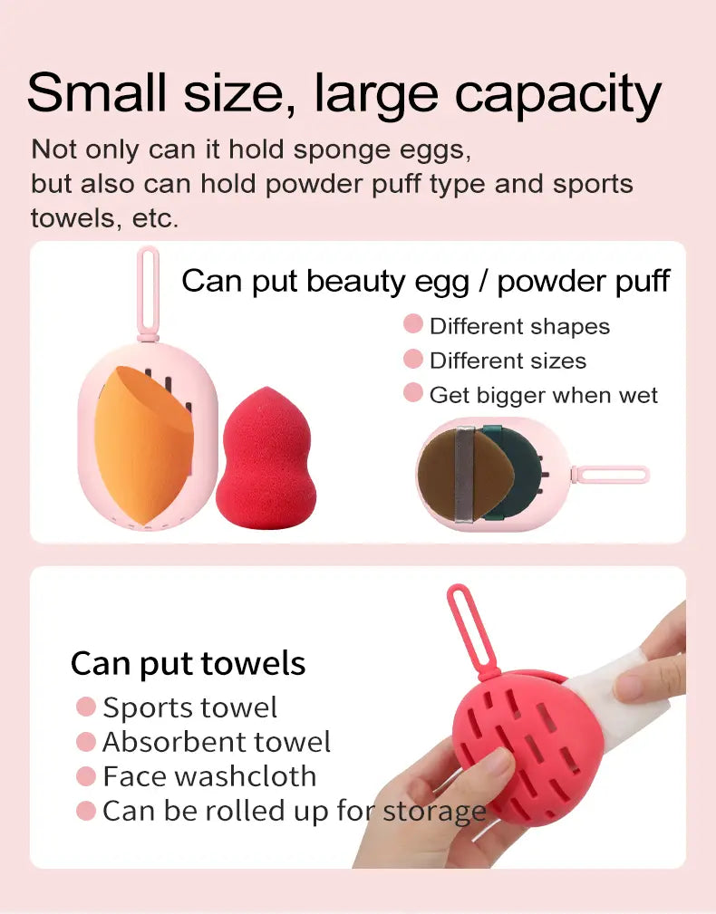Portable Silicone Cosmetic Egg Storage Bag with Lanyard